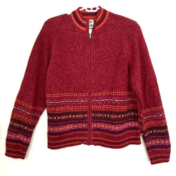 Tiara International Vtg. Cardigan Womens X Large Red Cotton Blend Zip Fair Isle - Picture 1 of 7